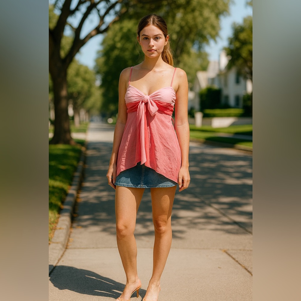 Y2k Milkmaid jersey tie front belt strap Orange summer cami tank blouse fairy xs